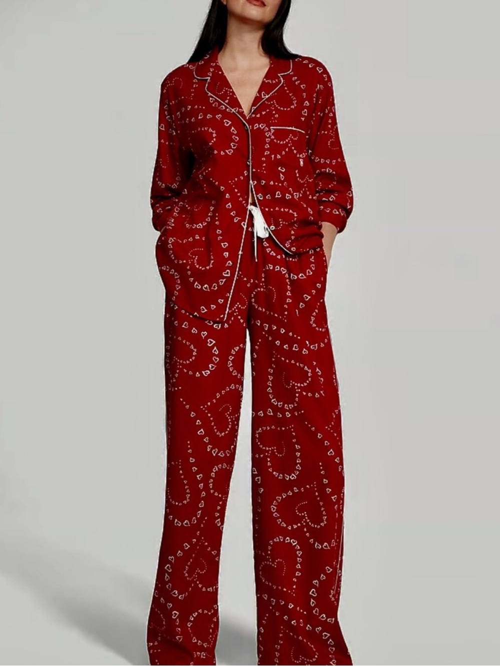 Victoria's Secret Red Heart Swirl Flannel Pajama Set size small